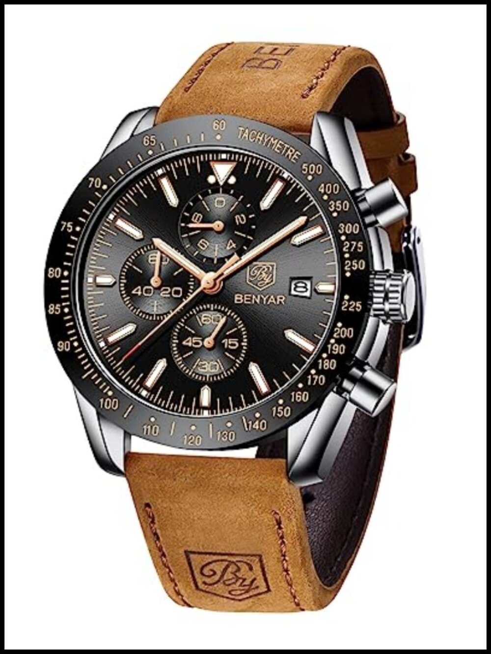 Men's Analog Quartz Chronograph Watch 30M Waterproof Luminous Silicone Strap